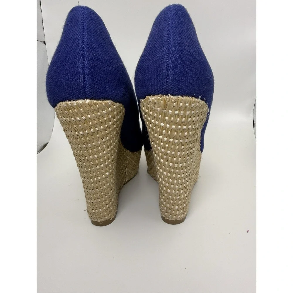 Steve Madden Pamelaa Blue Canvas Espadrille Wedge Heels Size 6.5M Platform